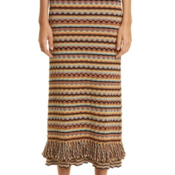 NWT Ulla Johnson Cosette Striped Neutral Knit Midi Skirt in Tiger's Eye P $650 - Picture 12 of 16